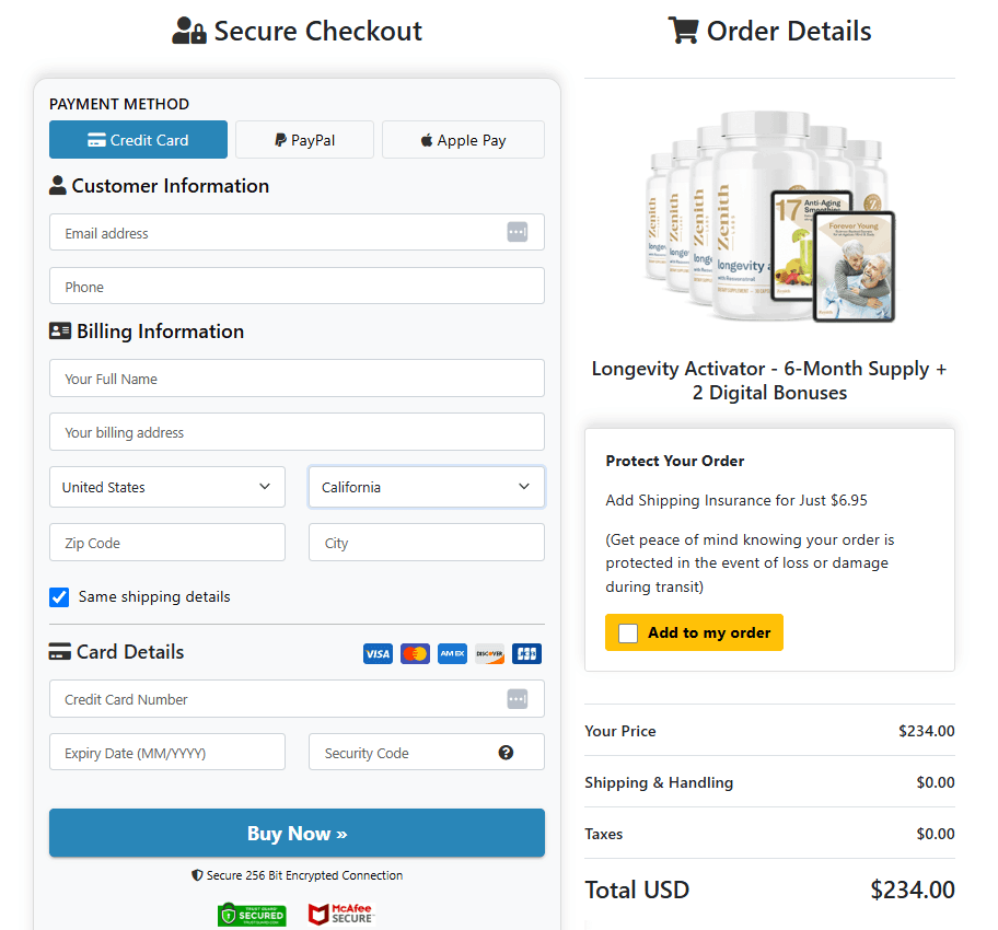 Longevity Activator Order Form